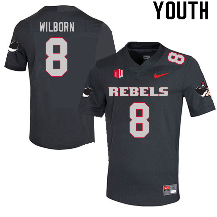 Youth #8 Kylan Wilborn UNLV Rebels College Football Jerseys Sale-Charcoal